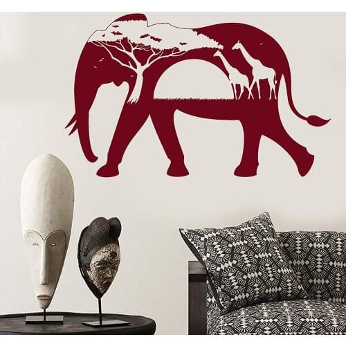 African Animals Elephant Giraffe Nature Vinyl Wall Decal Home Decor Art Mural Removable Wall Stickers