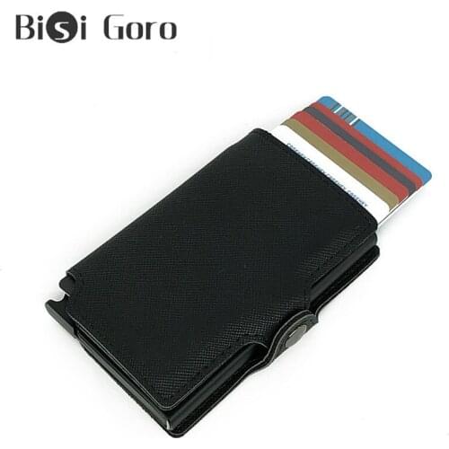 BISI GORO 2020 New Card Holder Pop-Up PU Leather Card Wallet High Quality RFID Blocking Smart Card Case Security Anti ID Holder