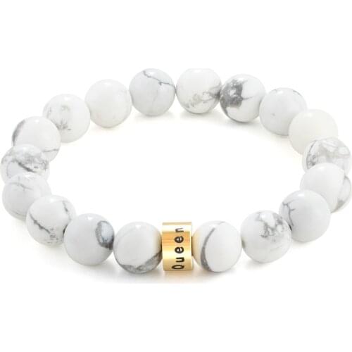 Personalized 10mm White Howlite Stone Bracelets for Men and Women Jewelry Beaded Name Engravd Bracelets Customized Gifts