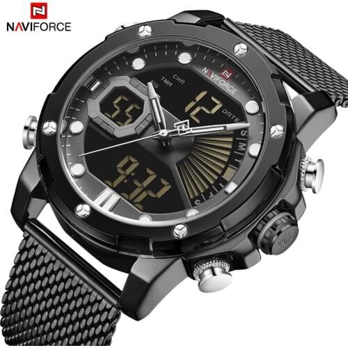 NAVIFORCE Men Watch Top Luxury Brand Mens Fashion Stainless Steel Analog Quartz Black Watches Casual & Business Waterproof Date