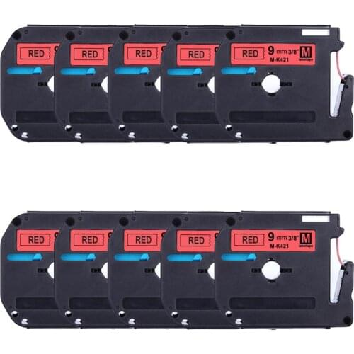 Label World 10 PACK MK421label tape Compatible Brother Black on red 9mm laminated strong adhesive label tapes for PT-80 PT-70