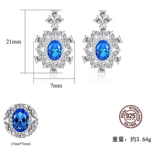 HOT Sell S925 Sterling Silver Hot money for foreign trade Crystal zircon ruby sapphire Earrings