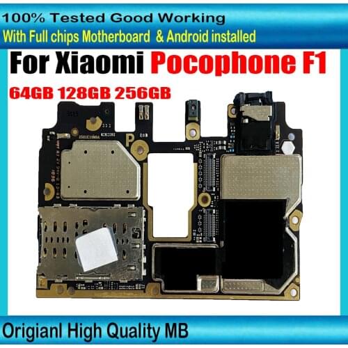 HHX 256GB For Xiaomi Pocophone Poco F1 Motherboard Mainboard Original Global version Work Well Unlocked Main Circuits 6+128GB