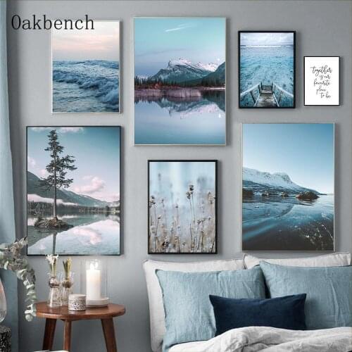 Mountain Lake Scenery Wall Art Canvas Painting Ocean Landscape Poster Prints Nordic Wall Pictures For Living Room Decoration