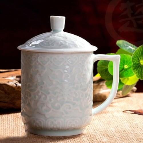 Retro Chinese Kungfu Flower Moonlight White Big Capacity Ceramic Tea Cup With Lid Porcelain Mug Gift Kitchen Accessories 2021