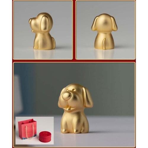 CHINA Foreign Business Gift Limited Edition Mascot Talisman Auspicious GOOD LUCK 24K gold-plating Zodiac dog animal carving ART