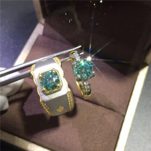 Men Women Silver Yellow Gold Plated 1 Carat Excellent Cut Light Green Diamond Test Passed Moissanite Ring Silver 925 Jewelry