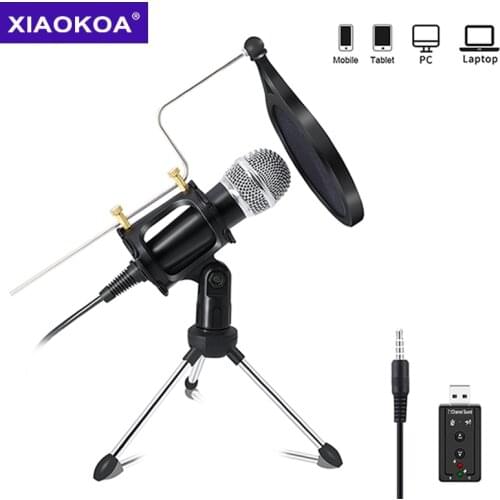 XIAOKOA Recording Condenser Microphone Mobile Phone Microphone 3.5mm Jack Microfone For Computer PC Karaoke Mic For Android IOS