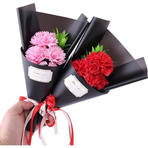 Creative Soap Flower 3pcs Carnation Flower Bouquet Mothers Day Gift Bouquet Wedding Holiday Event Gift Box Decoration