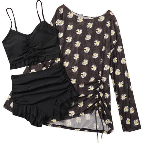 2021 High Waist Biquinis Swimwear Women Ruffles Swimsuit Ladies Push Up Swim Beachwear with Cover Up Bathing Suit Plus Size 6XL