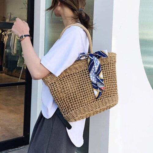 Summer Beach Bucket Tote Bags for Women Big Straw Handbags Female Large Capacity Shopper Shoulder Bags Simple Weave Underarm Bag