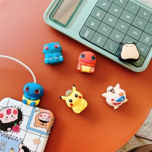 Cute pokemon mini Figures Cartoon Pikachu Eevee Creative USB Data Cable Protective Cover Universal Charger Anti-breaking pvc Mod
