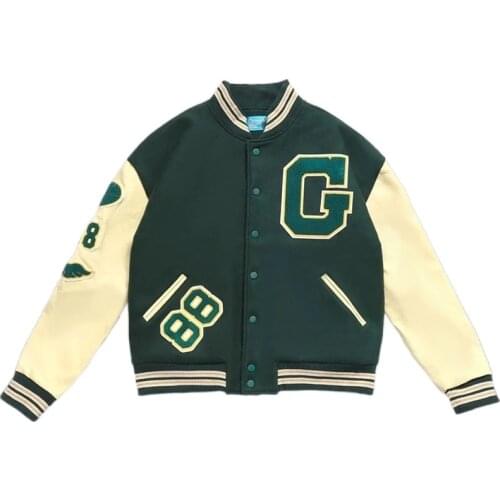 Vintage Baseball Varsity Jacket Men Letter Embroidery Pu Leather Stitching Woolen Jackets Women New Harajuku Casual Street Coats