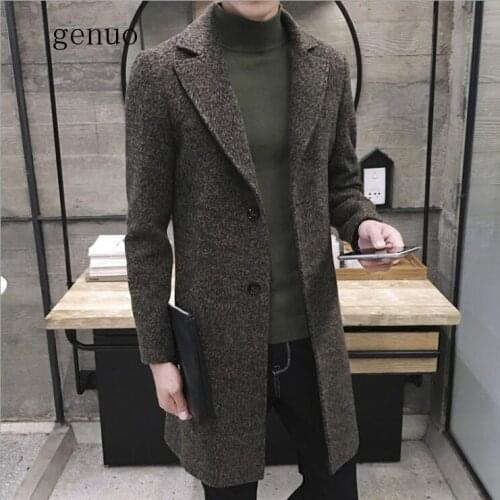 Mens Spring Autumn Thick Wool Trench Fashion Warm Coat Men Long Casual Coats Lapel Collar Overcoat Plus Size 5XL