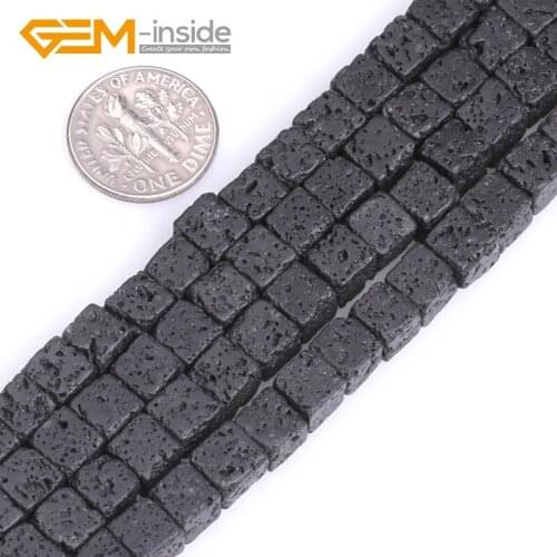Natural Black Volcanic Lava Gem stone Square Jewelry Making Beads Strand 15 Inches Gem-inside DIY Necklace Bracelet Bulk