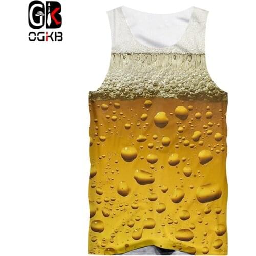 OGKB Male Tank Tops Hot Gyms 3D Tank Tops Printing Fresh Beer Streetwear 5XL Costuming Men Summer Sleeveless Shirt Wholesale