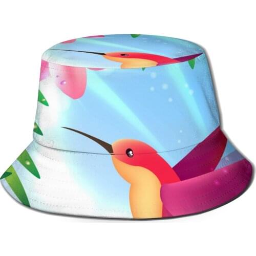 CINESSD 2021 Men Women Summer Hummingbird And Pink Flower Bucket Hat Bob Fisherman hat Outdoor Travel Sun Visor Fashion Panama
