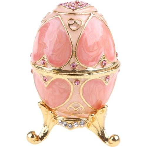 Pink LOVE Heart Faberge-Egg Series Hand Painted Jewelry Trinket Box with Rich Enamel Sparkling Rhinestone Unique Gift Easter Day
