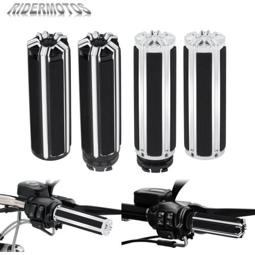 25mm Motorcycle 1'' Handlebar Hand Grips Black/Chrome For Harley Sportster XL883 1200 Dyna Fat Bob Softail Breakout FXSB Touring