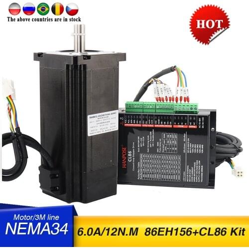NEMA34 Step-servo motor 86EH156A6003 6.0A 12N.m 156MM Closed Loop Servo motor+CL86 Drive For CNC 3D Printer Monitor Equipment