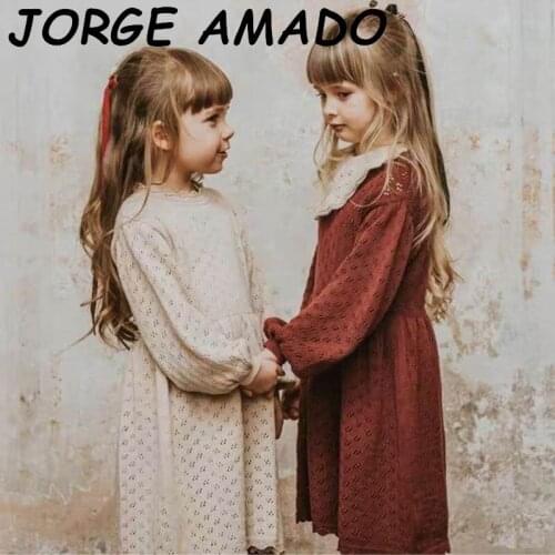 Girl Wool Dress Fall and Winter Dress Knit Hollow Out Long Sleeve Wool Dress Children Clothing 1-7 Years E20001