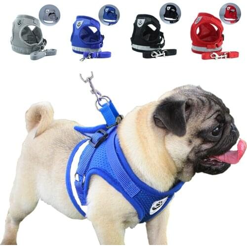 Dog Harness And Leash Set Adjustable Reflective Pet Puppy Dog Harness Vest Polyester Mesh Walking Lead Leash for Pitbull Buldog