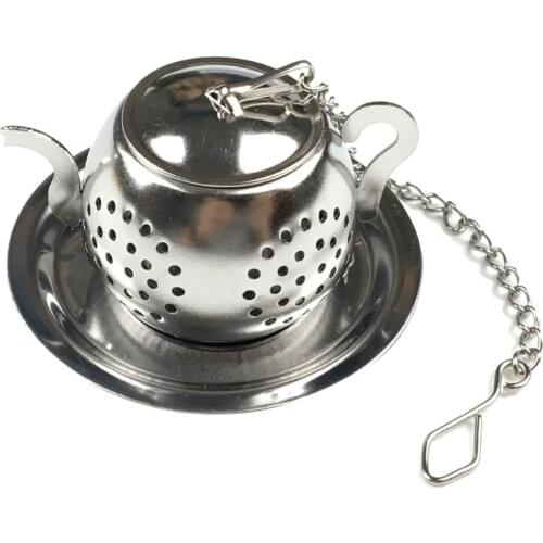 Teapot Shape Loose Tea Infuser Stainless Steel Leaf Tea Maker Strainer with Chain Drip Tray Herbal Spice Filter