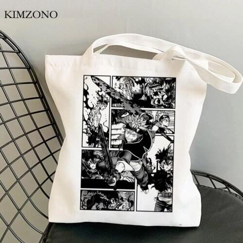 Black Clover shopping bag jute bag canvas reusable handbag tote bolsas de tela bag reciclaje net tote cloth sac tissu