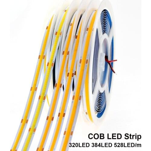 COB LED Strip 320 384 528 LEDs High Density Flexible COB LED Lights DC12V 24V RA90 3000K 4000K 6000K LED Tape 5m/lot