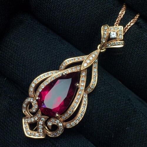 Tourmaline Pendant Fine Jewelry Real 18 K Gold 100% Natural Rubi Tourmaline 4.8ct Gemstones Diamond Pendant Necklace