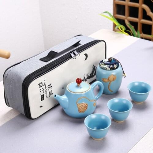 Outdoor Travel Tea Set Chinese Kung Fu Tea Mug Beautiful and easy teapot kettle,Ceramic Portable Teaset Gaiwan free shipping