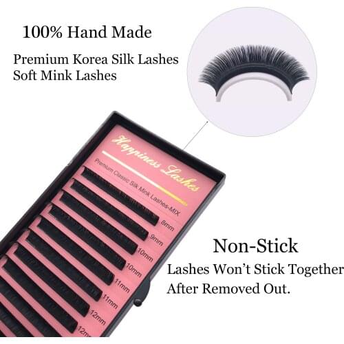 All Size Individual Natural Classic Mink Eyelash Extension 8-15mm Mixed Length Single Length C/D/D+Curl Eye Lash Extension