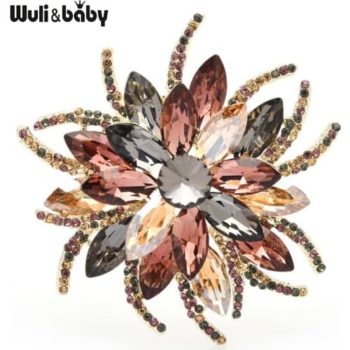 Wuli&baby Big Crystal Flower Brooches For Women Double Layer Classic Designer Flower Weddings Office Brooch Pin Gifts