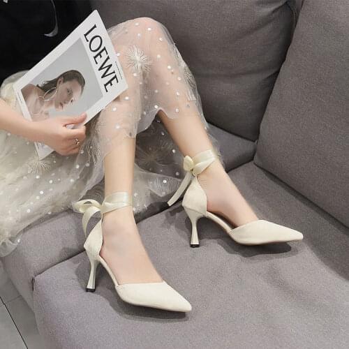 2021 Fairy Wind High-heeled Sandals Womens Joker Feet Naked Strap Comfortable 6-9 Cm Sexy Lady High-heeled White Sandals