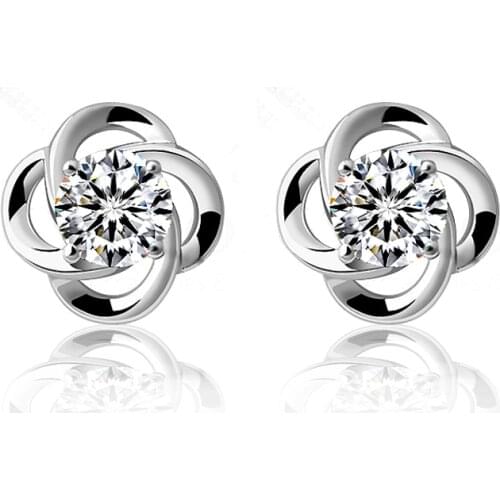 Elegant Fashion 925 Sterling Silver Stud Earring AAA Grade CZ Crystal Flower Earrings Gift Jewelry For Woman Girl Jewelry