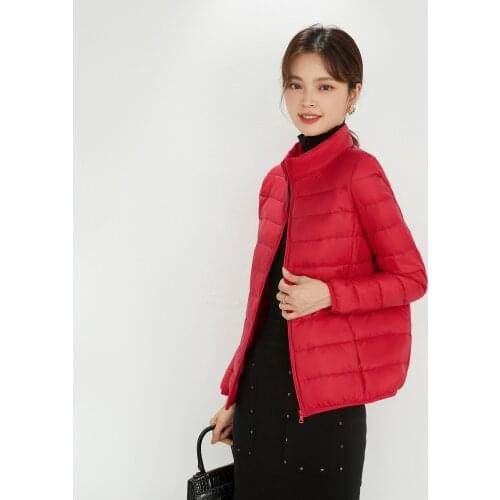 Women Down Jackets Lightweight Soft Stabd Collar White Duck Down Coat Fall Winter Solid Casual Outerwear M-4XL