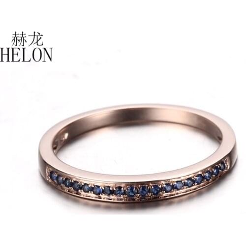 HELON Half Eternity Ring Solid 14k Rose Gold 0.18ct Natural Sapphires Women Engagement Wedding Band Trendy Fine Jewelry Gift