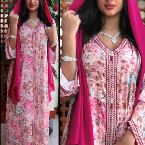 Dubai Middle East Robe Muslim Plus Size Womens Printed Dress Moroccan Fashion And Dignified Robe Ladies Ramadan Prayer Clothes