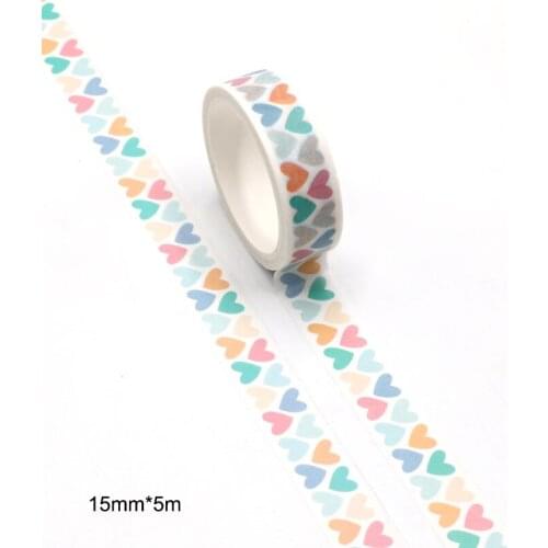 1pc 15mm*5M Colorful Love Heart Washi Tape Adhesive Paper Tape School Office Supplies DIY Scrapbooking Decorative Sticker Tape