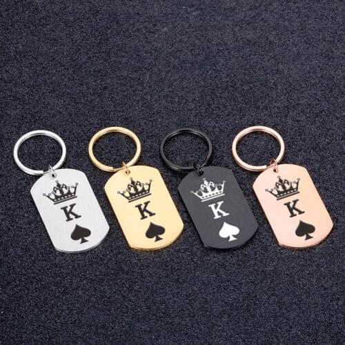 2Pcs Couple Keychain Gifts for Boyfriend Personalized First Letter Girlfriend Queen King Gift for Husband Wife Valentines Gifts