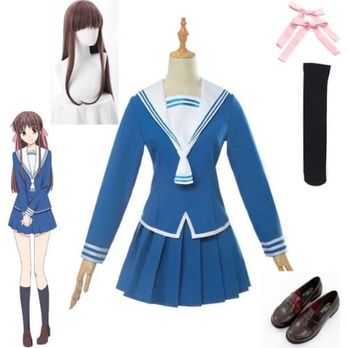 2021 Anime Fruits Basket Tohru Honda Cosplay Costume Girls Uniform JK Girl School Uniform Women Sailor Costume Top Skirt wigs