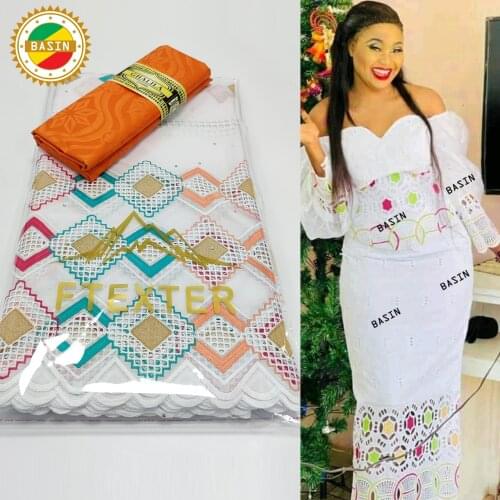 2021 Unique Design 2.5+2.5 Yards 100% Cotton African Dry Lace Fabric With Embroidered And Rhinestones Bazin Riche Material