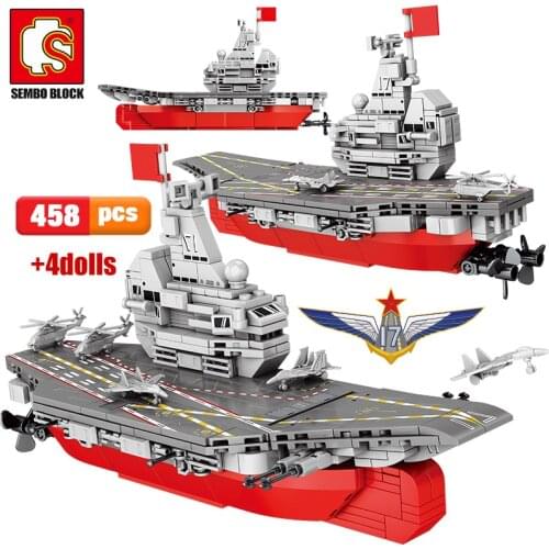 458PCS WW2 Weapon Electric Warship Ship Building Blocks Military Navy Boat Aircraft City Police Figures Bricks Toys for Children
