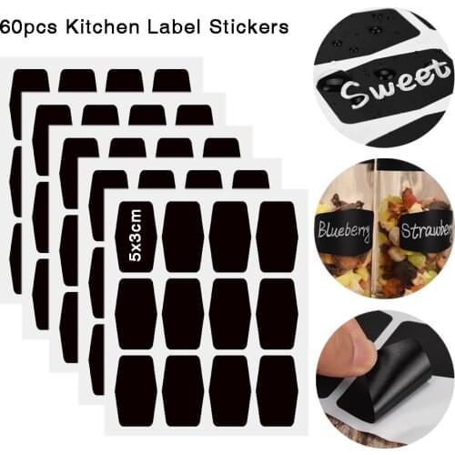 60pcs Removable Stationary Sticker Jar Sticker Organizer Storage Bottles Jars Stickers Kitchen Labels Stickers Chalkboard Tag