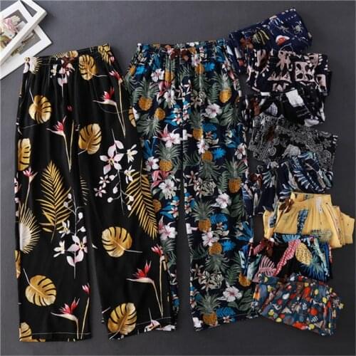 Home pants casual pants summer ladies cotton XL wide leg pants confinement pants printed anti-mosquito pants can be worn outside