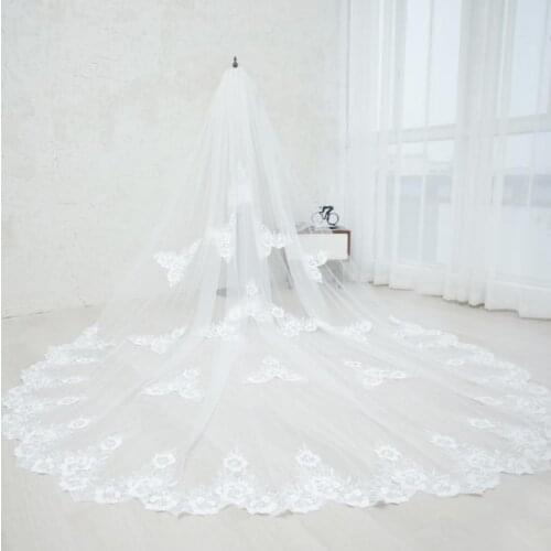 Floral Lace Cathedral Veil Ivory Wedding Veil with bling Sequin Lace Veil Chapel Bridal Veil Celestial Veil Royal Wedding Veil L