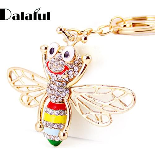 Enamel Cute Bee Crystal Keyrings cover Key Chains Holder For Car Purse Bag Pendant Buckle Best Gift Keychains K246