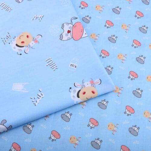 Haisen,Blue Cow Cartoon Printed Twill Cotton Fabric,DIY Quilting Sewing For Baby&Children,Pillow,Toys cloth Material,Half Meter