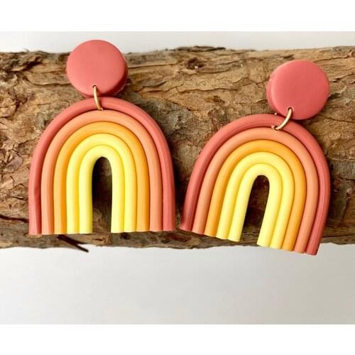 Exaggerated Candy Color Rainbow Exaggerated Earrings Polymer Clay Fashion Big Summer Earring Vintage U Shape Geometric Earring
