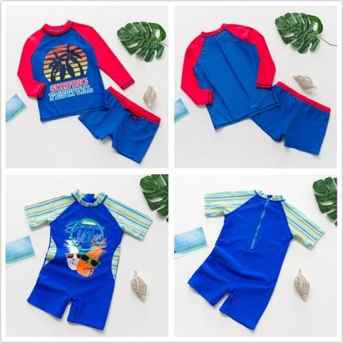 Long sleeve Boys Swimsuit 2019 Fashion Beach Sports Surf Swimsuit High quality Swimming suit for kid Boys 2~14Y-ST9035mix